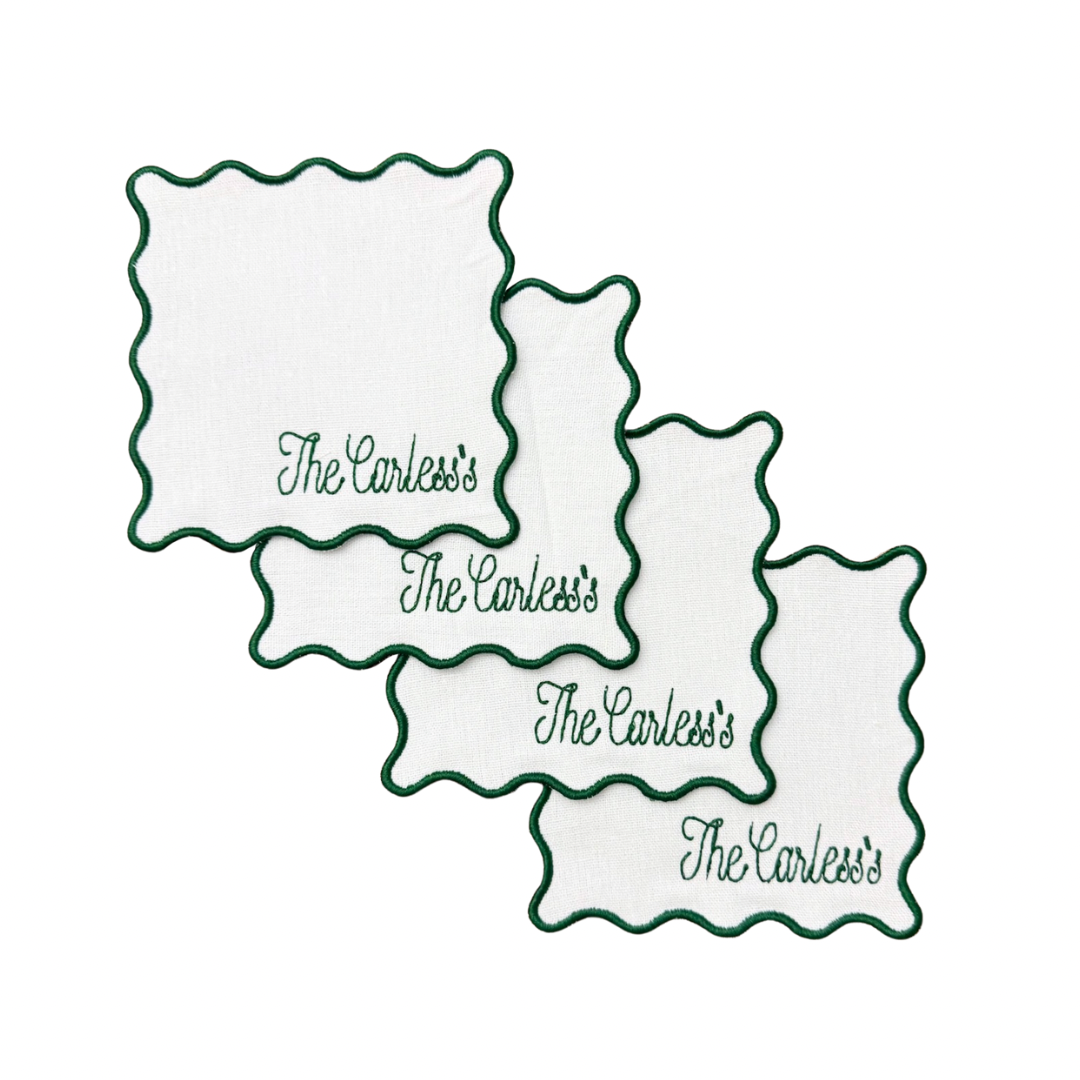 Personalized Linen Cocktail Napkins- Scalloped