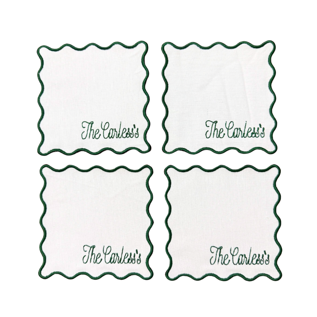 Personalized Linen Cocktail Napkins- Scalloped
