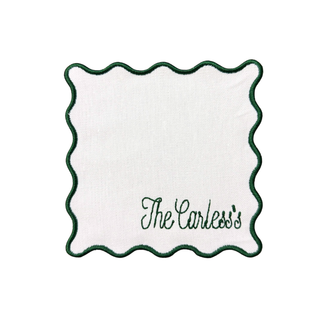 Personalized Linen Cocktail Napkins- Scalloped