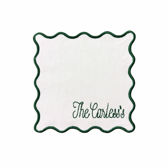 Personalized Linen Cocktail Napkins- Scalloped