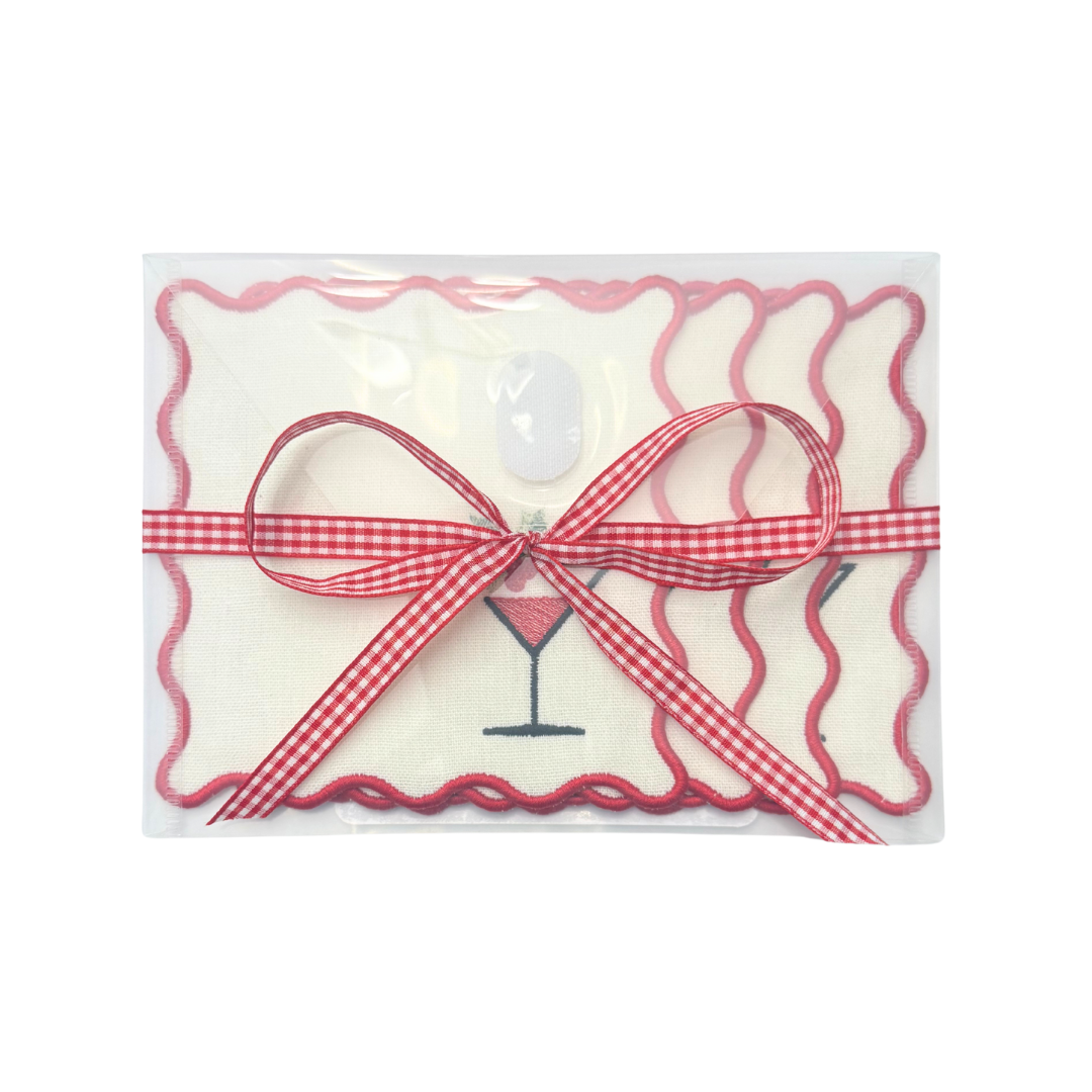 Christmas Martini Linen Cocktail Napkins