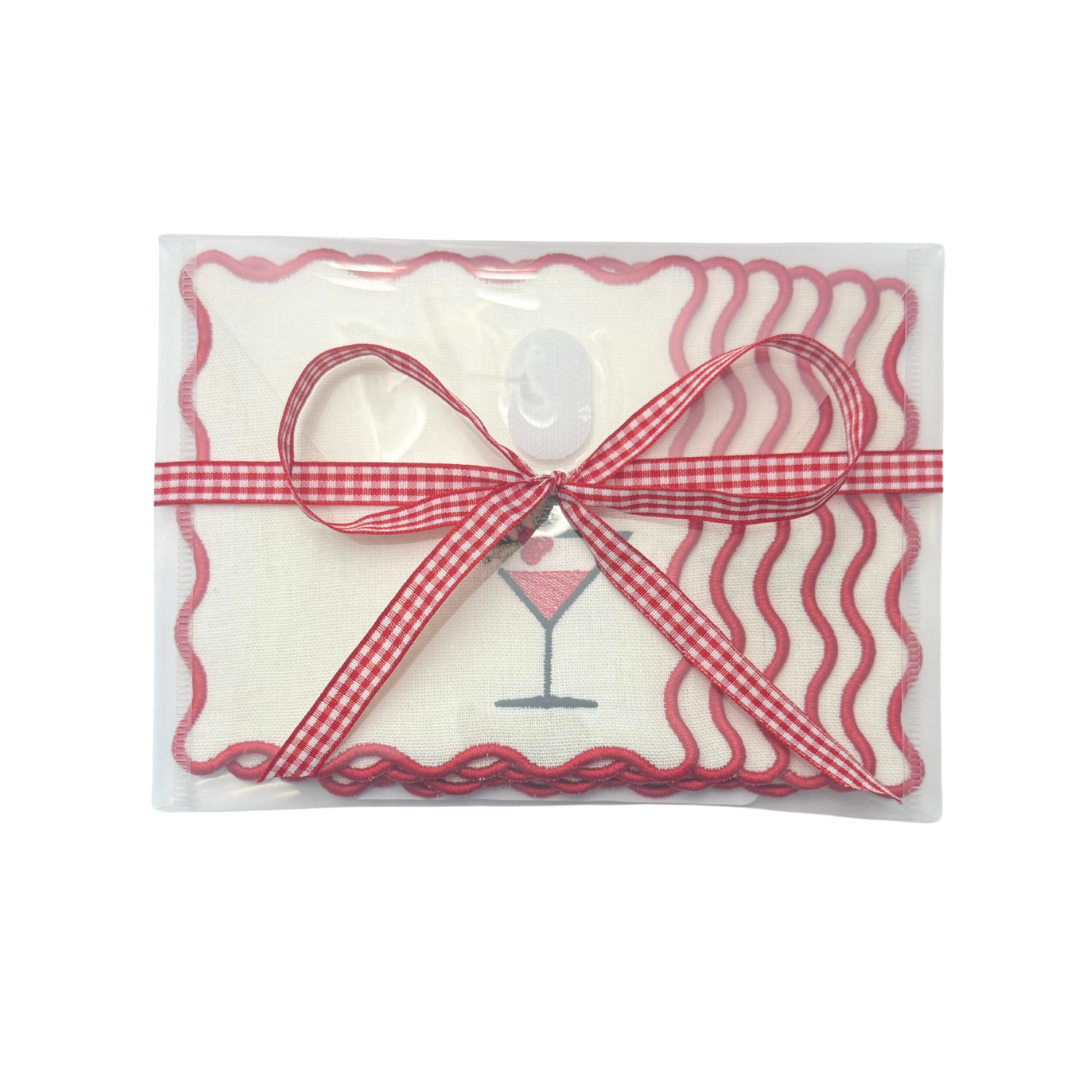 Christmas Martini Linen Cocktail Napkins