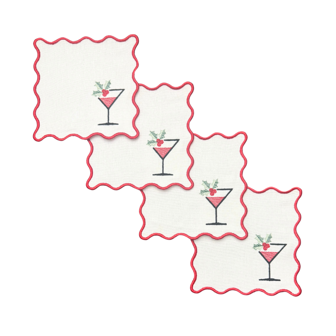 Christmas Martini Linen Cocktail Napkins