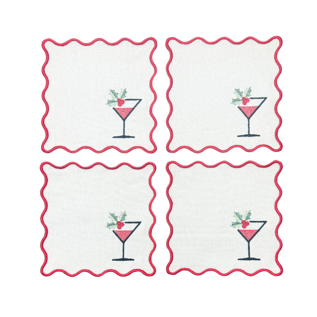 Christmas Martini Linen Cocktail Napkins
