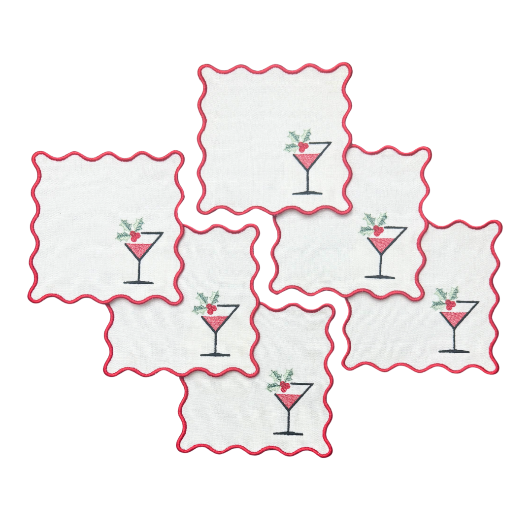 Christmas Martini Linen Cocktail Napkins