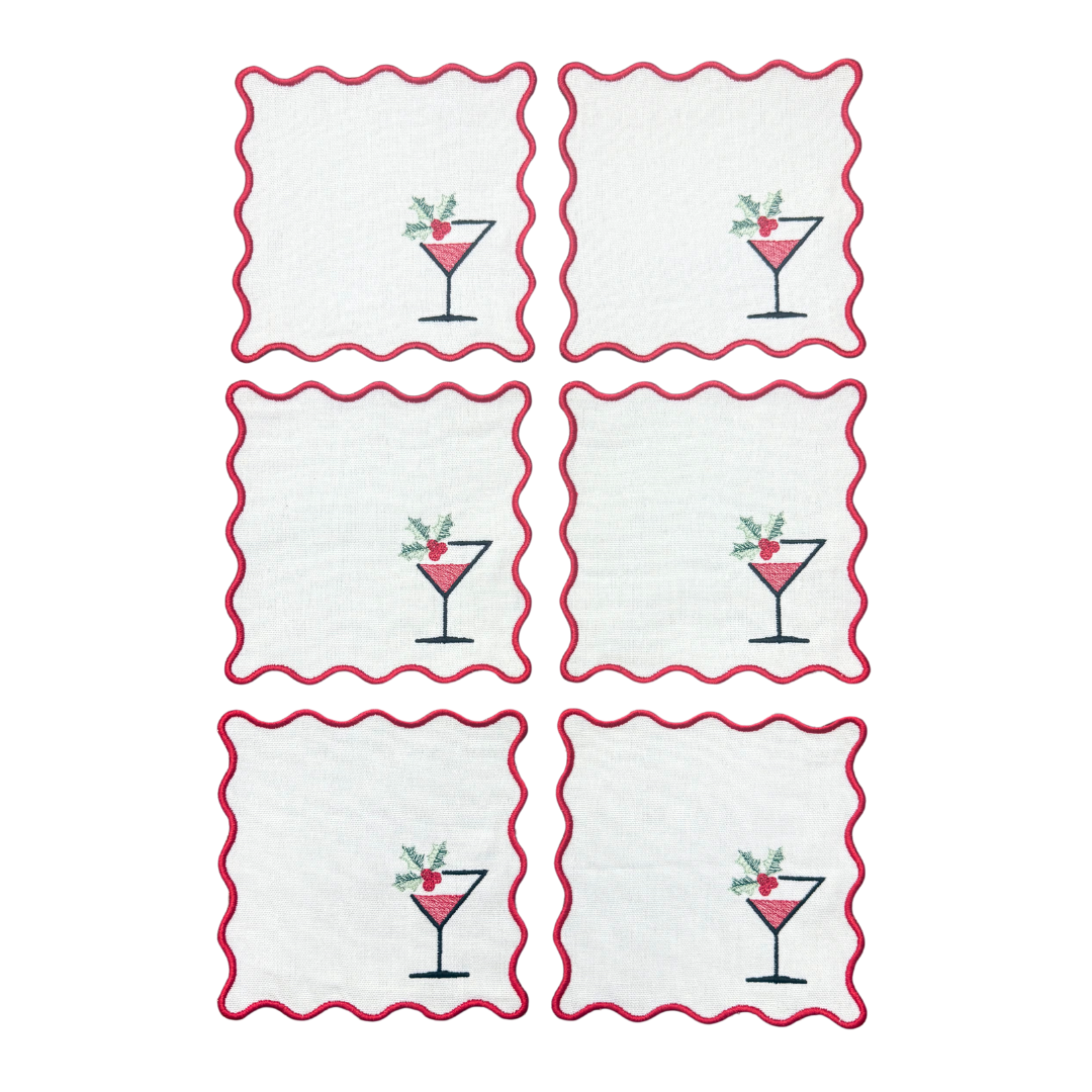 Christmas Martini Linen Cocktail Napkins